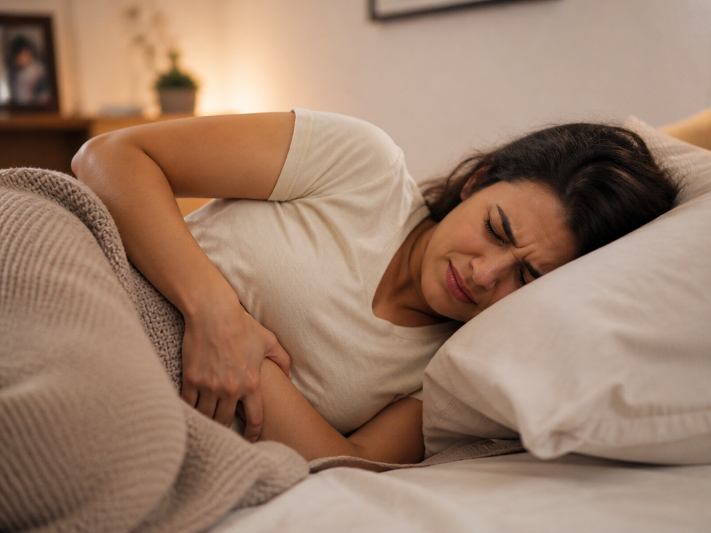 Mulher sentindo dor de cólica abdominal, representando o impacto da endometriose no dia a dia